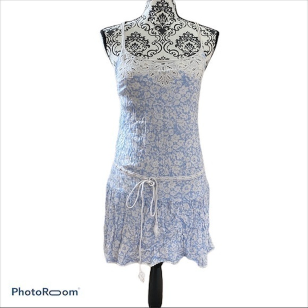 Y2K Floral American Eagle lace trim peasant dress